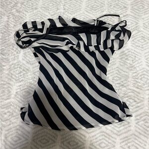 Zara Black and White Diagonal Stripe Blouse